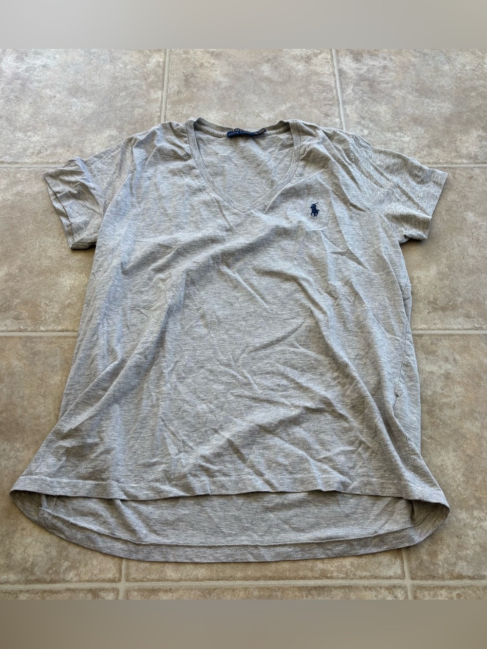 Ralph Lauren Women's Short Sleeve V-Neck Tee — Light Gray with Navy Logo
